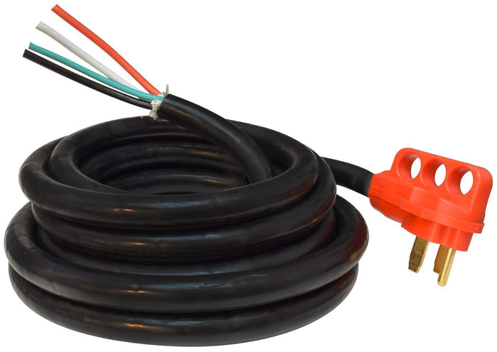 Black 50 Amp RV Power Cord with Orange Plug and Bare Wire End - Product View | United RV Parts