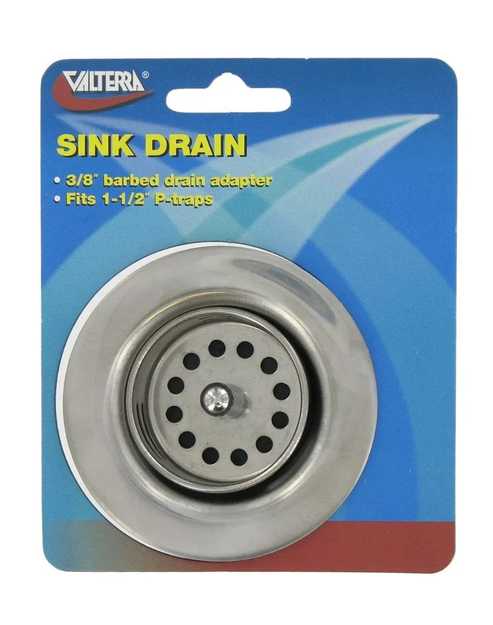 Chrome Stainless Steel RV Sink Drain with Strainer Basket A01-2011VP - Packaging View | United RV Parts