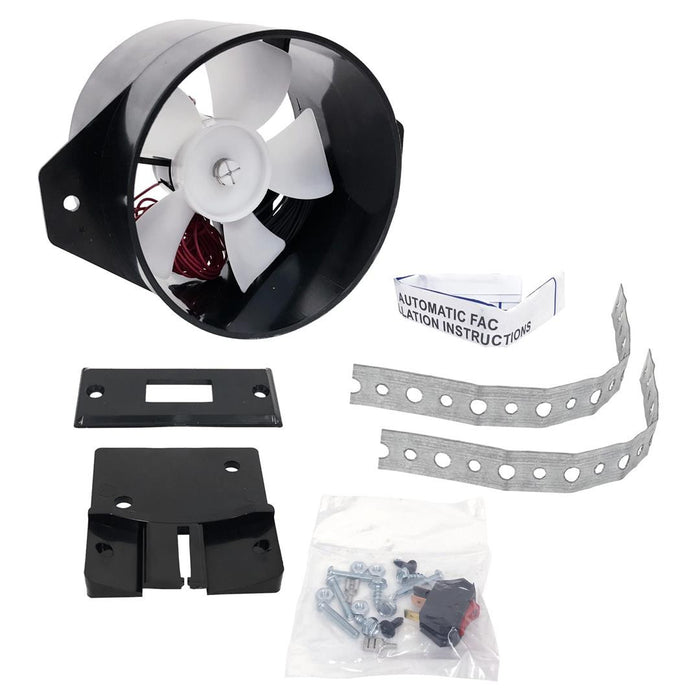 Black Plastic RV Refrigerator Vent Fan - Kit Contents with Mounting Hardware | United RV Parts
