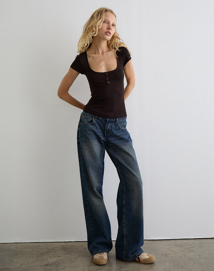 Image of Vibian Short Sleeve Top in Chocolate Brown