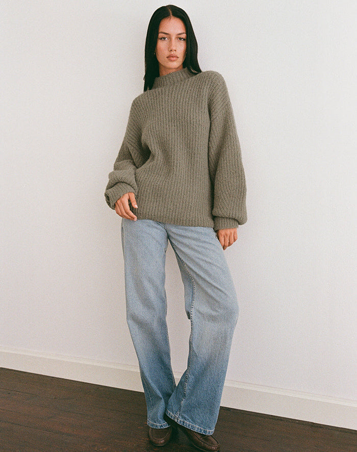 Image of Viola Oversized Knitted Jumper in Light Olive