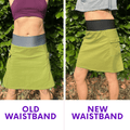 Side-by-side image showing old waistband on the left and new waistband on the right