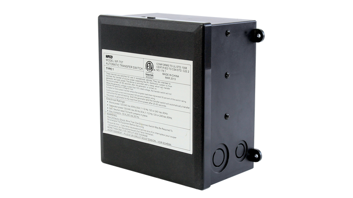 Black WFCO T-57-R 50 Amp Transfer Switch - Front Angle View | United RV Parts