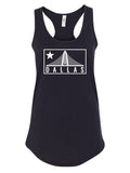 Women's The Trinity Racer Tank featuring a stylish Dallas design with a star and bridge, perfect for showcasing your love for Texas. Ideal for casual wear and as a Texas themed gift, this tank top makes a great addition to any wardrobe for Texans and visitors alike. Perfect for souvenirs from Texas and celebrating local pride.