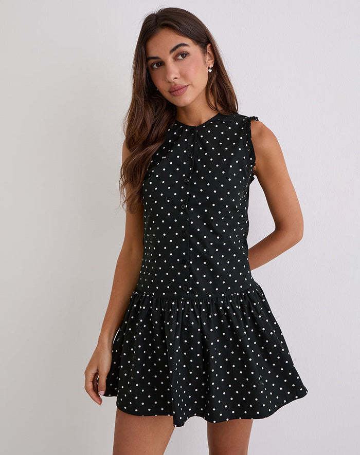 Image of Yadara Mini Dress in Polka Black