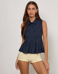 Image of Yaden Pleat Polo Shirt in Poplin Dark Navy