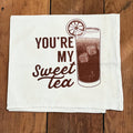 You're My Sweet Tea Tea Towel featuring a graphic of an iced tea drink. This cute kitchen towel is a perfect Texas themed gift, showcasing Texas Made Gifts, ideal for souvenirs from Texas, and a great addition to any Dallas souvenir collection, perfect for Texan gifts.