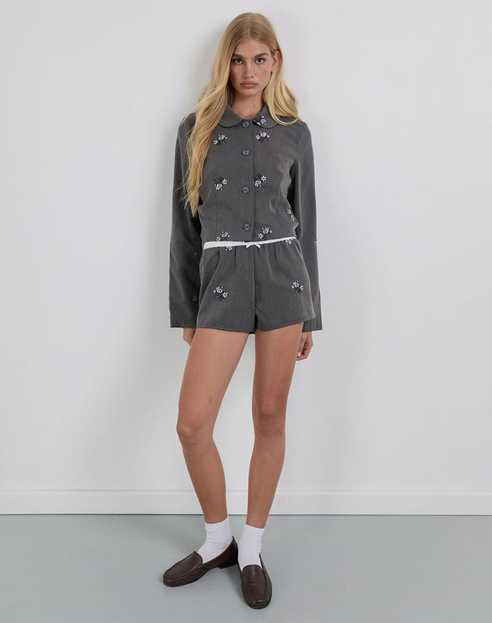 Image of Zedari Jacket in Floral Embroidery Tailoring Charcoal