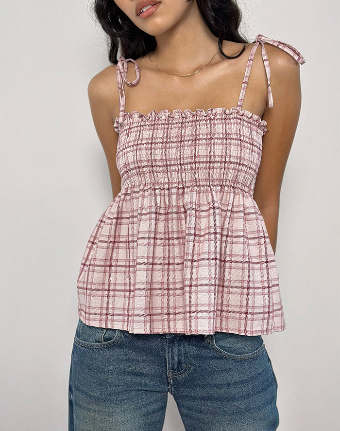Image of Zerah Top in Basic Tartan Pink