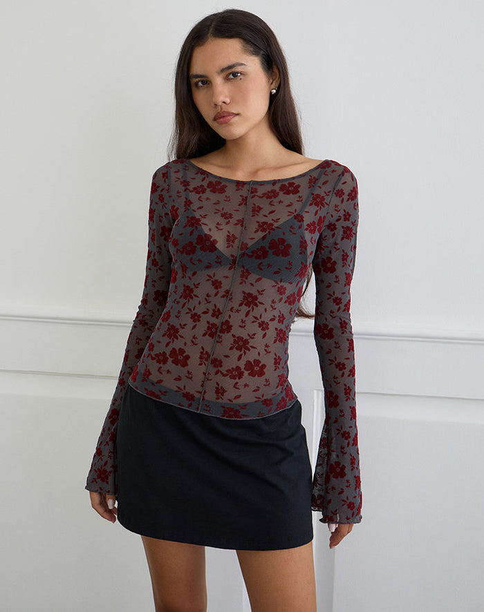 Image of Zerlin Top in Garden Floral Blue Grey