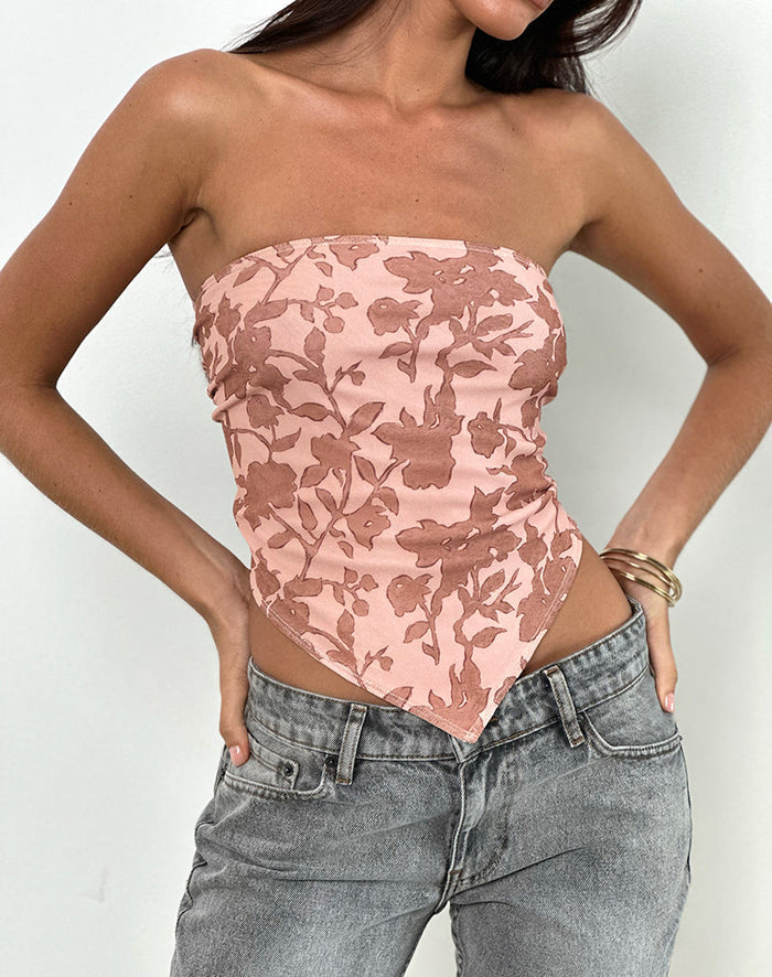 Image of Zirika Bandeau Top in Neutral Floral Print